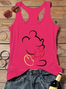 Disney Women's Sleeveless Cotton Scoop Neck Mickey Mouse Graphic Print T Shirt Regular Length Casual Style Slight Stretch Fit - Hot Pink - View 1