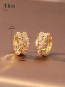 Hihho 1 Pair High-End Fully Hoop Earrings With Cuban Chain, Gold/Silver Plated Luxurious Streetwear Earrings, The Cuban Chain + Full Combination Breaks The Conventional Sweet Style, Precise Niche Cool Aesthetic - Multicolor - View 6