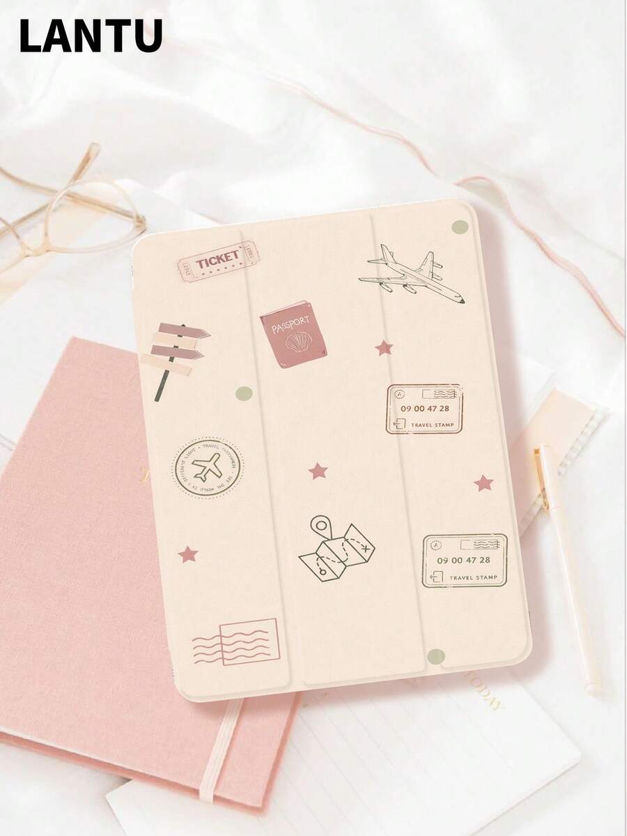 1 件装地图旅行飞机图案平板电脑保护套，兼容 Apple 10.2 英寸/Pro 11 英寸 2020/2021 款、(A16) 11 英寸第 11 代 2025 款、第 9/10 代、Air 4 代 10.9 英寸、Galaxy Tab S6 Lite 10.4 英寸，防摔，带 Apple Pencil 插槽，支持睡眠/唤醒功能，浪漫礼物 - 彩色 - 查看 1