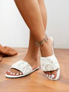 女士平底拖鞋，2025新款蝴蝶结软底轻便透气沙滩拖鞋，休闲夏季凉鞋 - 白色 - 查看 4