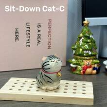 Handmade Wooden Cat Figurines | Hand-Painted Carved Cat Statues - Cute Home & Office Decor Gifts For Cat Lovers | Perfect BFF Gift - Stretching Cat - View 11