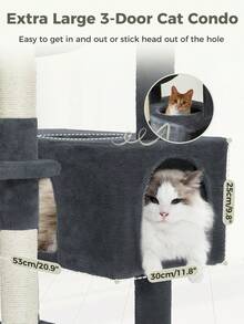PAWZ Road 184 Cm Large Cat Tree, Cat Tower For Large Cats, Cat House With Sisal-Wrapped Scratching Posts And Padding, 2 Padded Resting Areas, Double House And Basket For Indoor Cats, Deep Grey - Màu xám đen - Xem 6