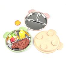 1pc Strong Suction Baby Plate 2-In-1, Detachable 304 Stainless Steel Inner Liner + Heat-Resistant Silicone Outer Shell, Bear-Shaped Non-Slip Toddler Suction Plate - Multicolor - View 7