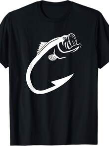 Men'S Cotton T-Shirt |   Black With White Fishhook Geometric Print |   Round Neck, Short Sleeve |   Breathable & Comfortable |   Machine Washable |   Ideal For Fishing Enthusiasts & Art Lovers |   All-Season Casual Wear, Fishing Shirt - 黑色 - 查看 7