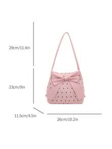 1pc Solid Color Bow Decor Fashion Shoulder Bag, Suitable For Girls, Women For Shopping, Dating, Work - Pink - View 3