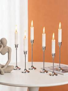 3/6/12/30Pcs Elegant Silver Candle Holders Set, Exquisite Metal Texture Design, Suitable For Taper Candles, Beautiful, Practical And Stable, Ideal For Birthday Parties, Weddings, Fireplace Decor, Dining Room And Home Daily Decoration, Versatile For Multi-Occasions, Easily Enhance Space Ritual Sense, Candles Not Included. - Bell - View 3