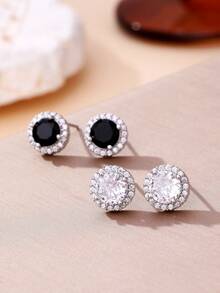 1 Pair Vintage Round Black Earrings - Men's Earrings, Decorated With Super Shiny Cubic Zirconia - Ideal Daily Wear Gift For Boyfriend - LL Round Stud Earrings - View 2