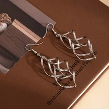 Geometric Hollow Rhombus Design 3-Layer Wrapped Earrings, Fashionable Minimalist Niche Earrings - Silver - View 3