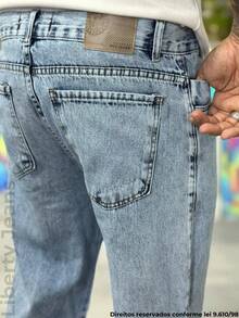 Men's Balloon Jeans, Baggy Skater Style, Wide Leg, Stonewashed, Streetwear - Xanh nhạt - Xem 3