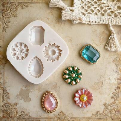 1pc Gray Retro Simulation Gemstone Silicone Mold, Various Shapes Of Gemstones, Handmade Candles, Clay, Resin, Drip Glue, Can Be Used For Nail Decoration, Craft Props, Photography Props, Simple Demolding, Reusable Silicone Mold