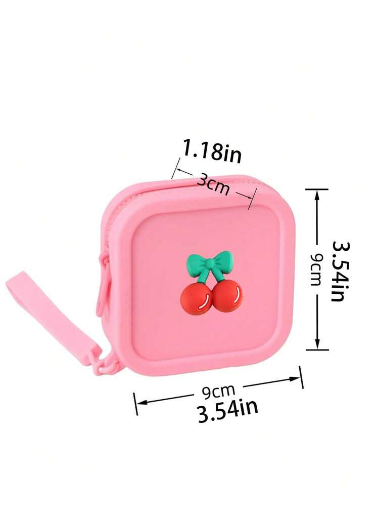 Mini Silicone Cosmetic Bag With Cherry Decoration,Multi-Purpose Small Square Pouch Wrist Bag,Earphones Mobile Data Cable Storage Bag, For Necklaces, Rings, Keys, Earphones, Data Cables, Cards,Suitable For Commuting To Work, Business Trips, Outings, Vacations, Mother's Day Gifts,Wedding Gifts - Multicolor - View 11