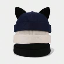 1pc Unisex Cat Ear Brimless Cargo Cap, Rolled Edge Retro Workwear Hat - Multicolor - View 2