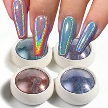 6pcs Nail Art Glitter Set, Includes Aurora And Laser Powder, Holographic And Rainbow Micro Glitters For Achieving Effect On Nails - Multicolor - View 6