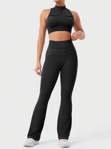 YEOREO CoreFlex Women Workout Mini Flare Leggings With Pockets Hidden Scrunch Cargo Gym Casual Denim-Look Yoga Pants Summer Clothes For Women - màu đen - Xem 9