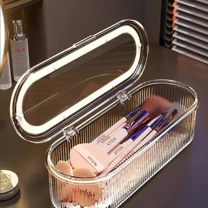 Soporte para brochas de maquillaje - Organizador de maquillaje portátil de plástico transparente para polvos, rubor y lápices de cejas - Caja de almacenamiento para el baño o el tocador, accesorios de tocador