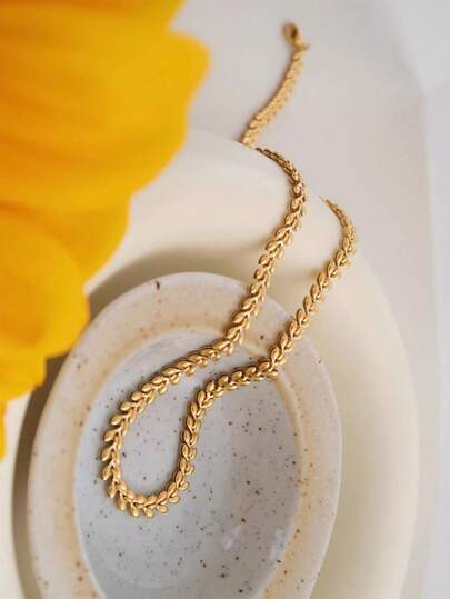 1pc Women's Gold Stainless Steel Wheat Ear Necklace, Accessories For Daily Wear, Unique Gift Item