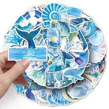 50pcs Ocean Stickers, Blue Marine Life Waterproof Vinyl Stickers Suitable For Water Bottles, Laptops, Phones, Skateboards, Bicycles, Luggage, Guitars Scrapbook Supplies Stationery Funny Stickers Kindle - A - View 2
