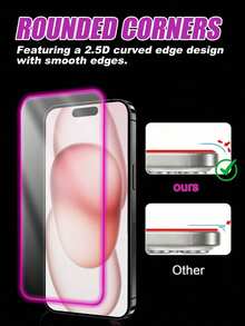Tempered Glass Screen Protector 2pcs Glow-In-The-Dark Purple Framed High-Definition Tempered Glass Screen Protector, 4K Clear Display, Anti-Scratch, Anti-Fingerprint, Compatible With Apple 11/12/13/14/15 Pro Max/16 Plus/16 Pro/16 Pro Max/16e/17/17 Air/17 Pro/17 Pro Max Spring Gift - Purple - View 5