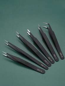 6pcs Precision Tweezers Set, ESD Anti-Static Stainless Steel Tweezers, Suitable For Handcraft, Experiment, Repair Tools - Multicolor - View 5