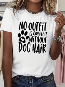 Camiseta casual de manga corta y cuello redondo con estampado, perfecta para el verano y la primavera, diseñada para mujeres. - Negro - Ver 8