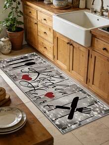 1pc Retro American Style Kitchen Runner Rug, Home Entryway Hallway Carpet, Linen-Like Material, Wooden Grain Decor, Washable Kitchen Mat, Suitable For Kitchen, Entryway, Bar, Laundry Room, Hallway And More - Grey - View 2