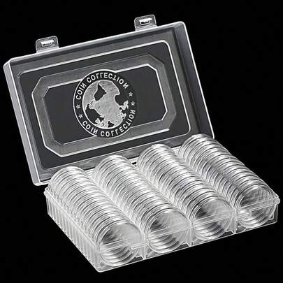 60pcs Transparent Coin Holders With Foam Rings And Acrylic Coin Storage Box, 6 Sizes (20/25/30/35/40mm), Suitable For Coin Collectors