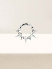 SereneSpark 1Pc 925 Sterling Silver Classic Geometric Elements Cubic Zirconia Nose Ring Tiny And Light Helix Piercing Fine Jewelry Septum Cartilage Spiral Ear Tragus, Hypoallergenic Pure Silver Suitable For Women'S Daily Wear, Parties, And Banquet Occasions - Silver - View 2