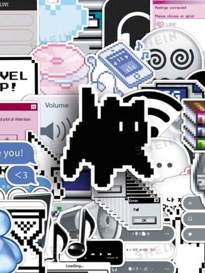 50Pcs Funny Computer Icon Stickers Vintage Tech Stickers Cartoon Hacker Stickers DIY Stickers Vinyl Waterproof Stickers For DIY Water Bottle,Computer,Laptop,Phone,Luggage,Fridge,Storage Container