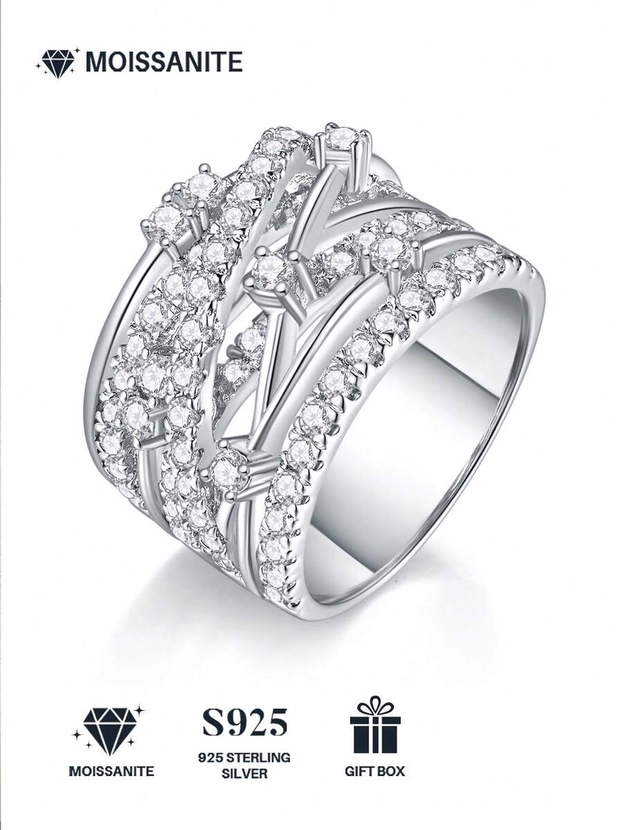 Nhẫn Moissanite bạc 925 cao cấp, không gây dị ứng, nhẫn đính hôn/cưới, thiết kế tối giản, dễ đeo hàng ngày, quà tặng cho ngày Valentine, sinh nhật, đám cưới, kèm hộp quà và giấy chứng nhận.