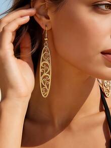 1 Pair Women's Fashion Geometric Shiny Bar Earrings, Minimalist Versatile For Daily And Casual Wear - Yellow Gold - View 3
