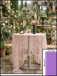 1件刺绣花卉提花半透明蕾丝桌布,美式复古乡村风格,适合节日、聚会、婚礼、生日、家居装饰,四季皆宜。 - 淺粉色 - 查看 16