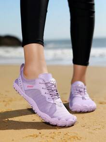 1双女士纯色运动风水鞋，透气速干，适合游泳、赤足徒步，时尚夏季鞋，女士户外运动休闲鞋，适合沙滩、冲浪、漂流、游泳池、攀岩、健身房、瑜伽等场合。 - 淡紫色 - 查看 3