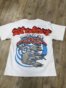 Hellstars Studios Huntington Park CA Back Print Vintage Graphic T-Shirt,220g 100% Cotton,Round Neck Short Sleeve,White Streetwear Essential,Unisex Style - 白色 - 查看 1