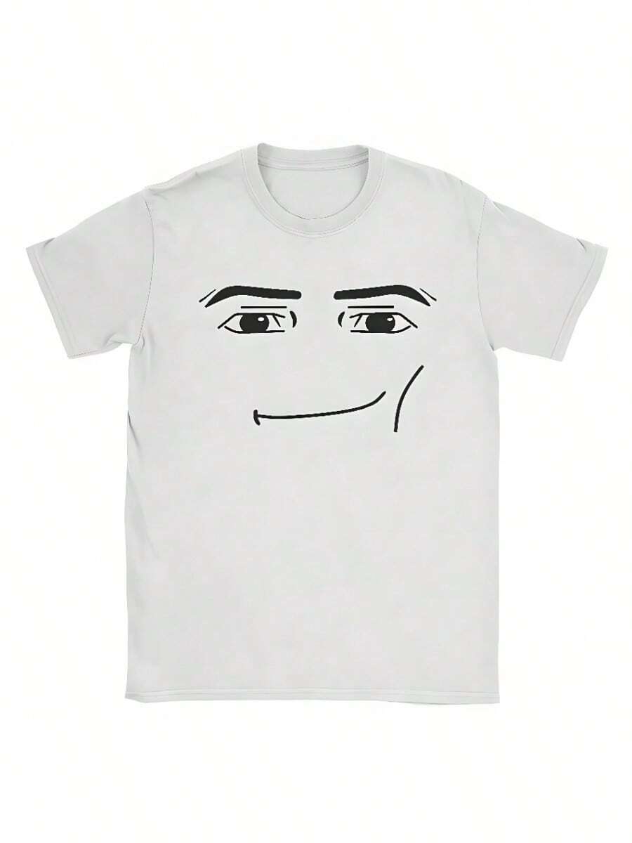 COOL SUMMER Anime Robot Robloxs Face TShirts Men Fun Tees Crew Neck Short Sleeve T Shirts Men Clothing Harajuku T Shirts Men Vacation Outfits - 白色 - 查看 1