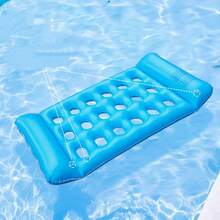 1 Stück gestreiftes, durchbrochenes aufblasbares Schwimmbett - Wasserliege für Erwachsene, Freizeitfloß für den Sommerurlaub - faltbar & tragbar - mit integriertem Kissen - vielseitig einsetzbar für Pools, Meeresküste, Strände und Wasserparks - Wassersitzplätze - Übersicht 7