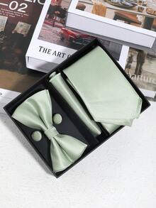 6pcs/Set Men's Fashion Plaid Textured Red/Green/Black Tie, Bow Tie, Cufflink Gift Box Set, Suitable For Dates, Daily Wear, Gifting, Suits, Holidays, Business Commute Matching - Color Mixing - View 10