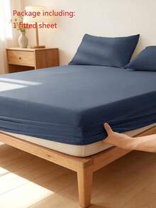 1件纯色床笠，床垫保护套，深口袋床笠，适用于所有床型，柔软透气，适合宿舍、学校、公寓、家居装饰。 - 藍色 - 查看 6