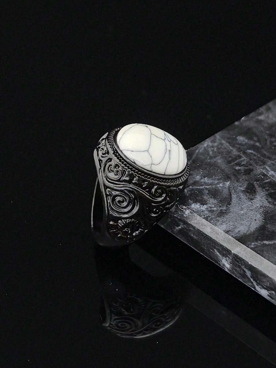 1pc Fashion White Stone High Quality Jewelry 316 Stainless Steel Ring Jewelry White Stone Classic White Stone Rings For Men - White - View 1
