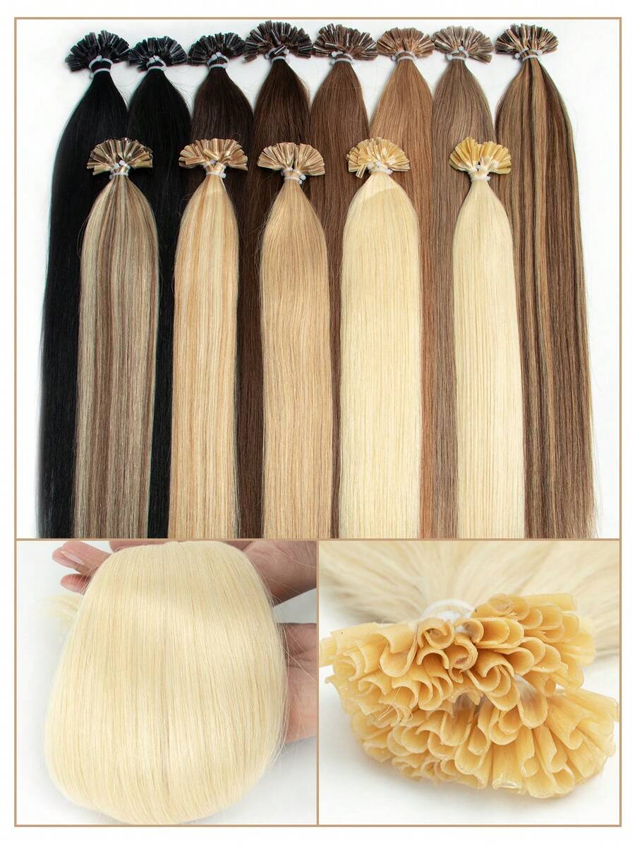 Tóc nối thẳng chữ U bằng tóc thật Remy, màu đen tự nhiên, chất lượng salon, tóc giả protein vô hình, hòa quyện hoàn hảo, thích hợp cho dịp Giáng sinh.