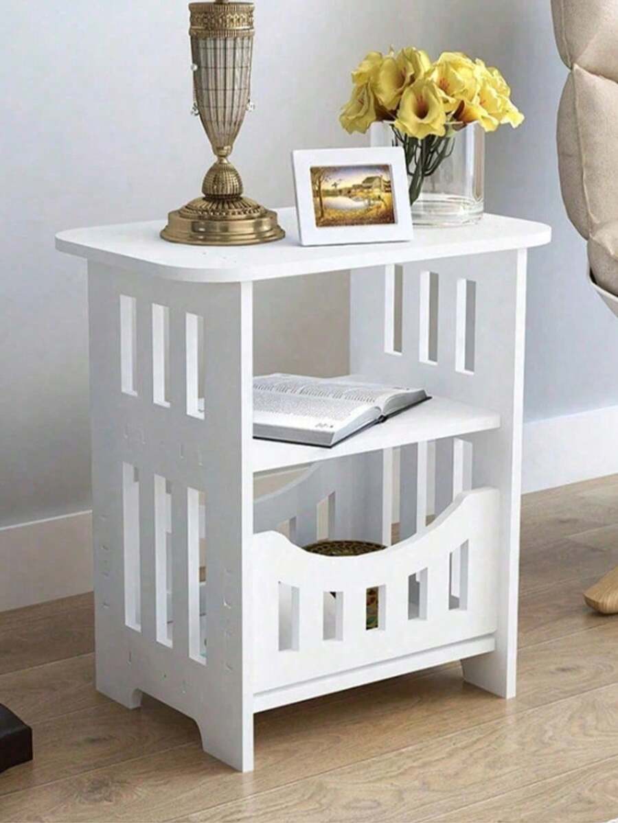 Suitable For Practical Storage Shelves - Modern Nordic Style White Wooden Storage Table, Multifunctional Layered Shelf, Easy To Assemble, Suitable For Bedroom And Living Room Decoration, Simple Design Bookshelf | Multifunctional Shelf - Multicolor - View 1