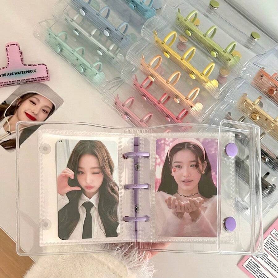 INS Double Buckle A8 Card Holder 3-Inch Single Slot Mini 3-Ring Binder Notebook, Transparent Minilist Organizer - Nhiều màu - Xem 1