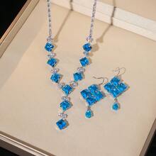 3件套奢华闪亮锆石全镶粉色水滴形首饰套装，婚礼晚宴礼服配饰 - 彩色 - 查看 1