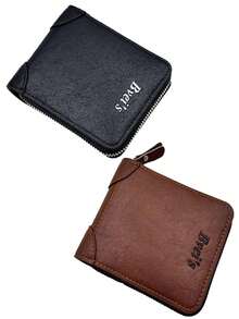 1/2 chiếc ví nam cao cấp có khóa kéo và ngăn đựng tiền xu, phong cách cổ điển Âu-Mỹ. - cái ví - Xem 10