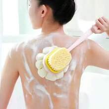 1Pc Bath Brush Loofah Back Scrubber Long Handle Shower Body Brush With Soft Mesh Sponge For Women Skin Exfoliating Bath, Massage - Two-in-one - View 5