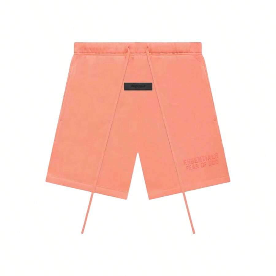 Essentials -Fear Of God FW22 Collection Casual Sweat Shorts, Unisex Mid Length, Elastic Waistband With Drawstring, Soft Breathable Cotton Fabric, Relaxed Loose Fit, Urban Street Style, Comfortable Loungewear For Mild Winter Days - 珊瑚 - 查看 1