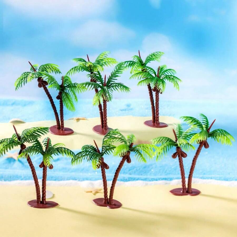 5 piezas Figuras en miniatura realistas de árboles de coco, diseño detallado de árboles de coco duales para paisaje de playa y caja de arena, de alta calidad en resina con textura auténtica y ambiente tropical, accesorios de decoración pequeños y versátiles adecuados para maqueta de tren, diseño de arquitectura, escenario de juegos de mesa - Multicolor - Ver 1