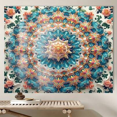 Vivid Bohemian Tapestry Wall Decoration - Polyester Fabric, Colorful Mandala Design, Perfect For Home Decoration, Parties, And Events, Decorative Wall Hanging | Vivid Mandala Design | Gorgeous Decoration, Bohemian Style. Various Styles And Sizes Are Available For Selection.
