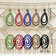 5 Pairs/Set Minimalist Hollow Geometric Wooden Pendant Earrings, Bohemian Style Versatile Retro Vacation Wooden Earrings, Suitable For Women's Daily Casual Wear, Holiday Gifts, Lightweight Unique Personalized Earrings - Multicolor-a - View 6