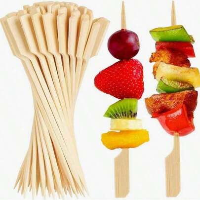 100 piezas/Paquete Pinchos de bambú natural, palitos para barbacoa, adecuados para parrilla doméstica, campamento al aire libre, aperitivos, frutas, fuente de chocolate, pollo, salchichas, olla caliente o flores artesanales, ideal para uso doméstico, barbacoa, cocina, fiesta, restaurante