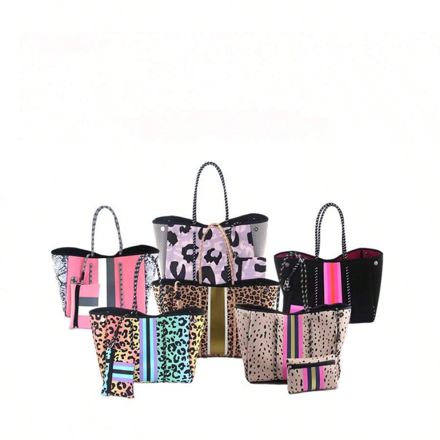 Borsa da viaggio, borsa a secchiello, borsa da spiaggia in tessuto da immersione con stampa mimetica, borsa casual di moda, borsa per madre e figlia - Bianco - Visualizzare 1